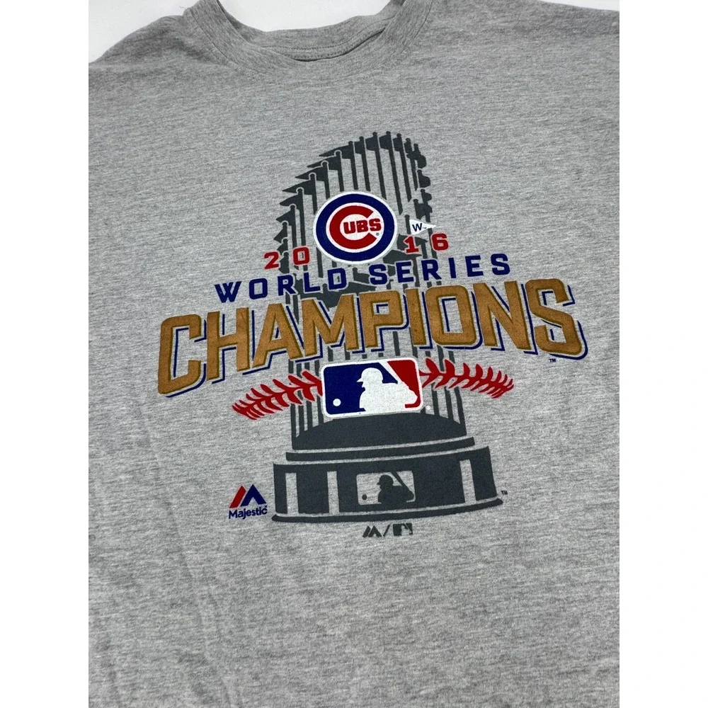 Majestic‎ Shirt Mens 2XLT Gray Cotton Chicago Cubs 2016 World Series Champs MLB